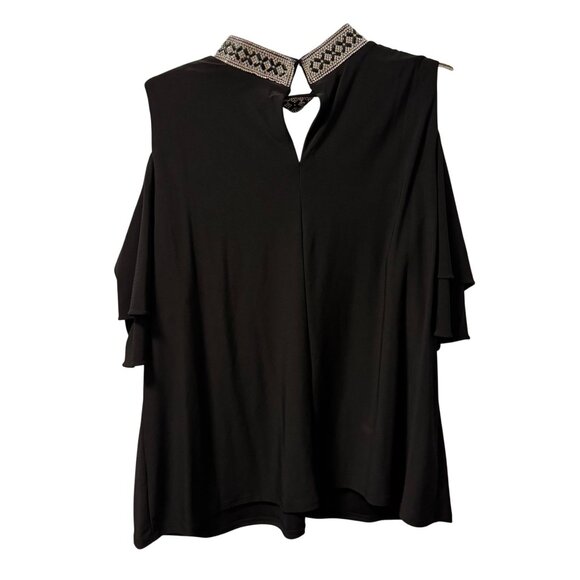 Roz & Ali Womens Cold Shoulder Top Sz 2X With Embellished Neckline black top - Picture 9 of 12